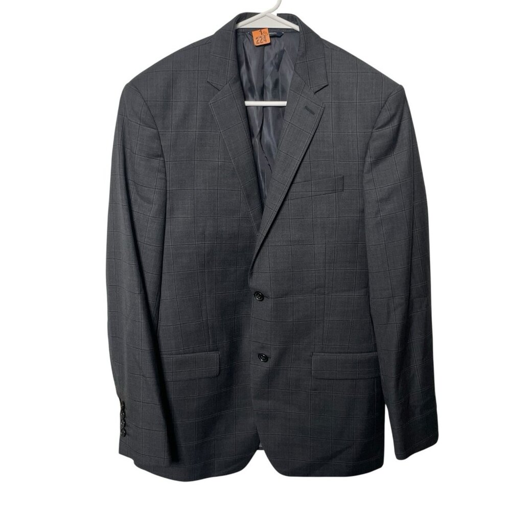 Ralph Ralph Lauren Mens Wool Windowpane 2 Buttoned Blazer Black Gray 40R